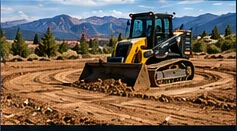 Tracked skid steer grading dirt